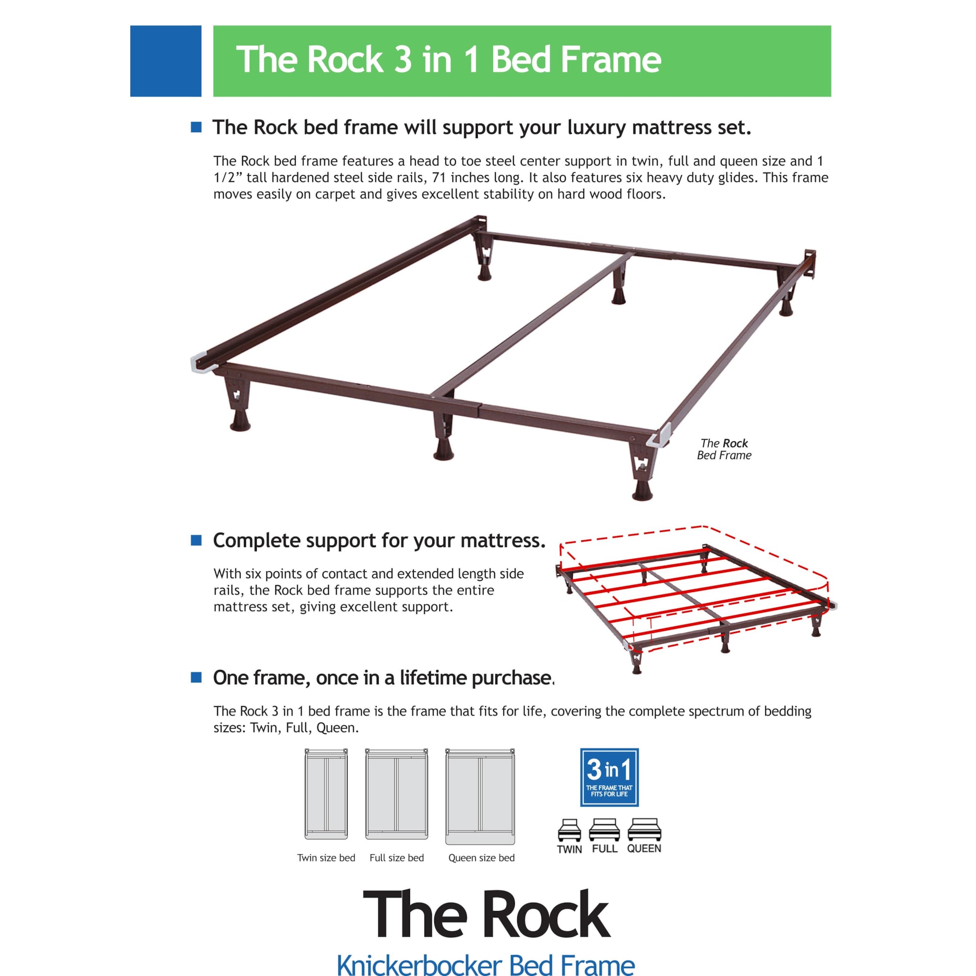 Knickerbocker Bed Frames 1236556 The Rock Bed Frame Dunk & Bright